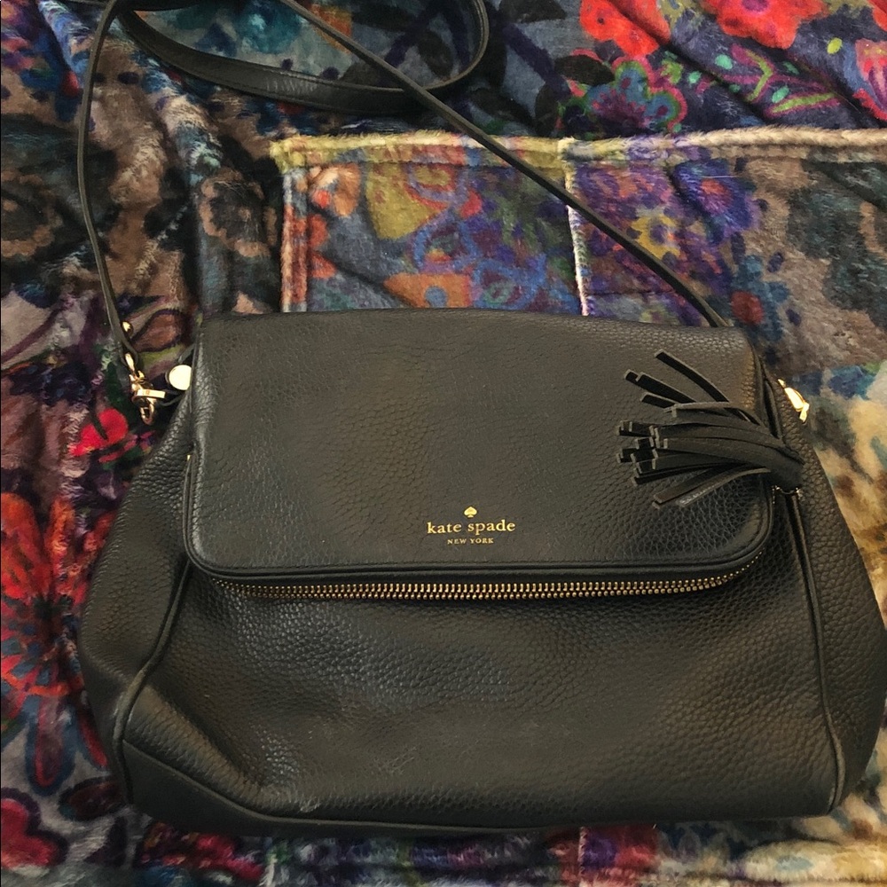 kate spade Black Pebbled Leather Crossbody with Tassel